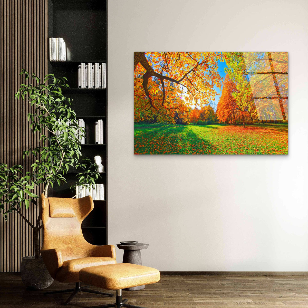 Autumn Forest Golden Leaves Sunny Park Acrylic Glass Printing Wall Art Australian Made Quality