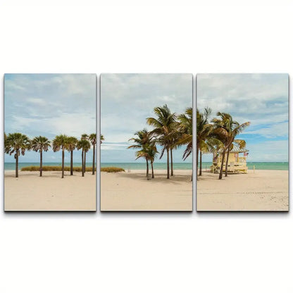 3pcs Beautiful Crandon Park Beach Metal Print Ready to Hang Art