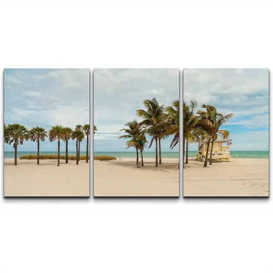 3pcs Beautiful Crandon Park Beach Metal Print Ready to Hang Art