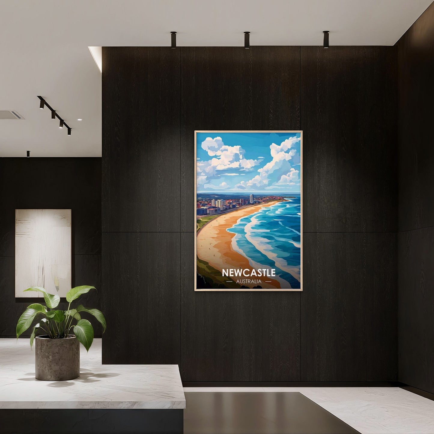 Newcastle Australia Coastal City Beach View Travel Poster Print Wall Art