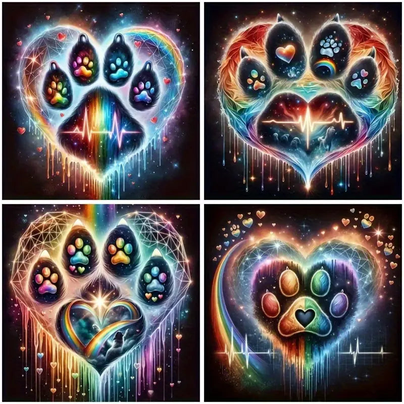4pcs Colorful Bear Paw Wall Art Canvas Framed