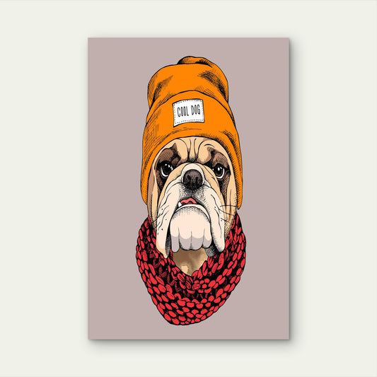 Cool Dog In An Orange Beanie 60x90cm Metal Print Ready to Hang
