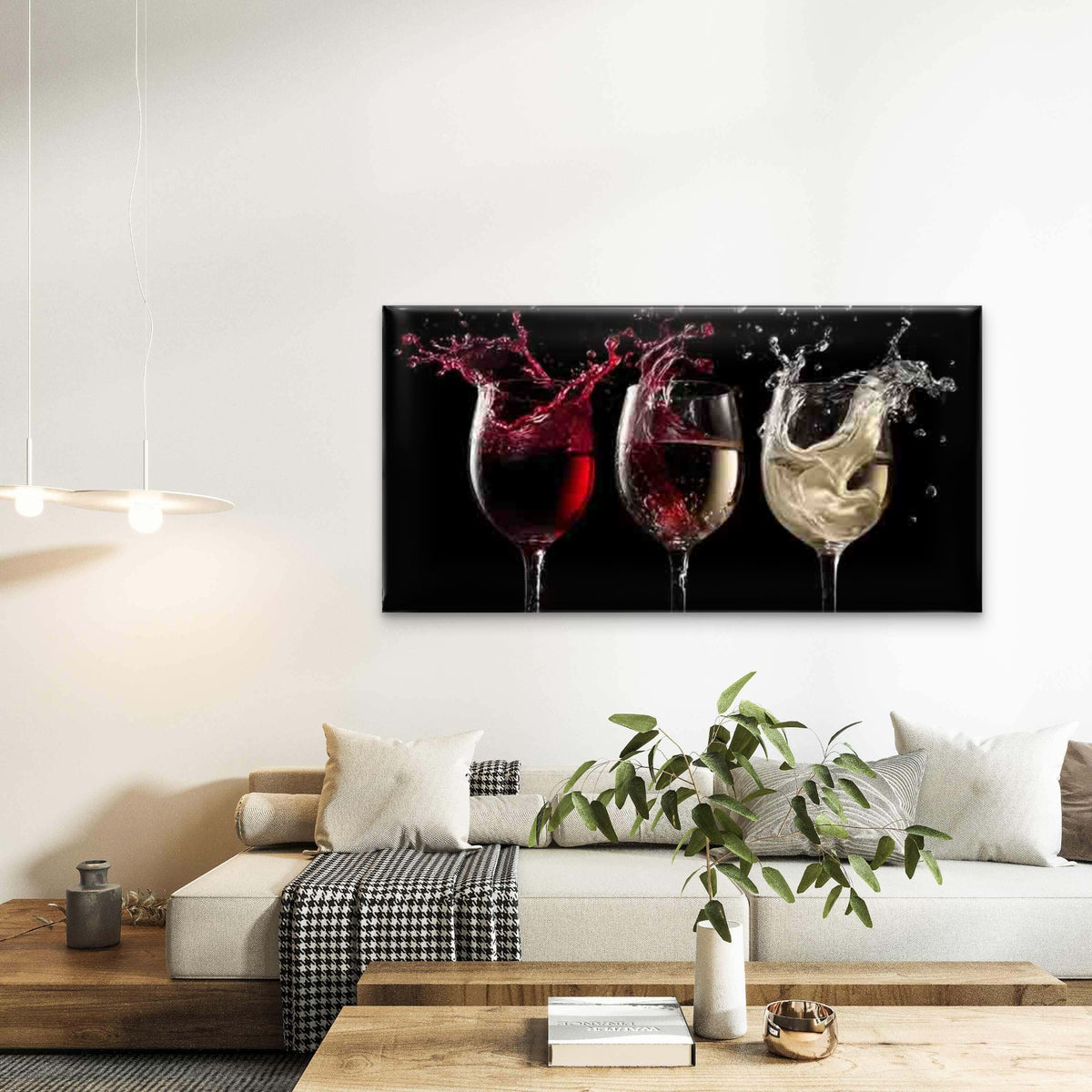Red White And Rosé Wine Glass Wall Art Canvas Office Home Room Framed 120x60cm