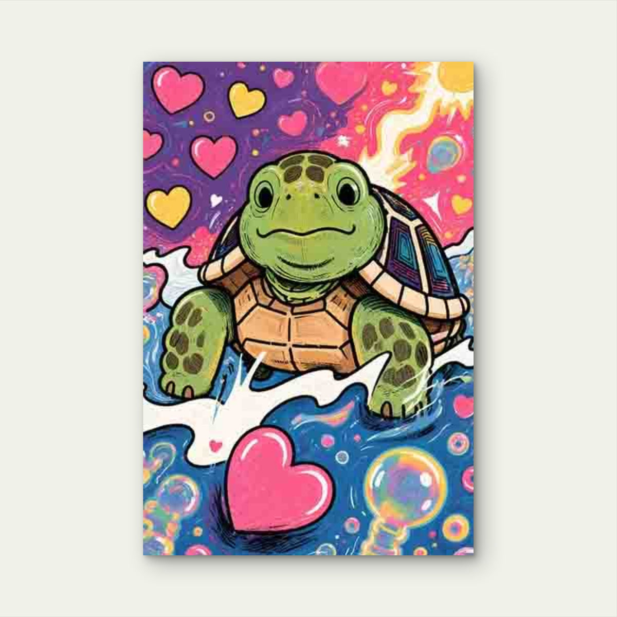 Turtle and Heart Abstract 60x90cm Metal Print Ready to Hang