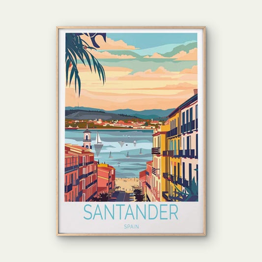 Santander Spain, Sea View & Boats Paint Travel Poster Print Wall Art