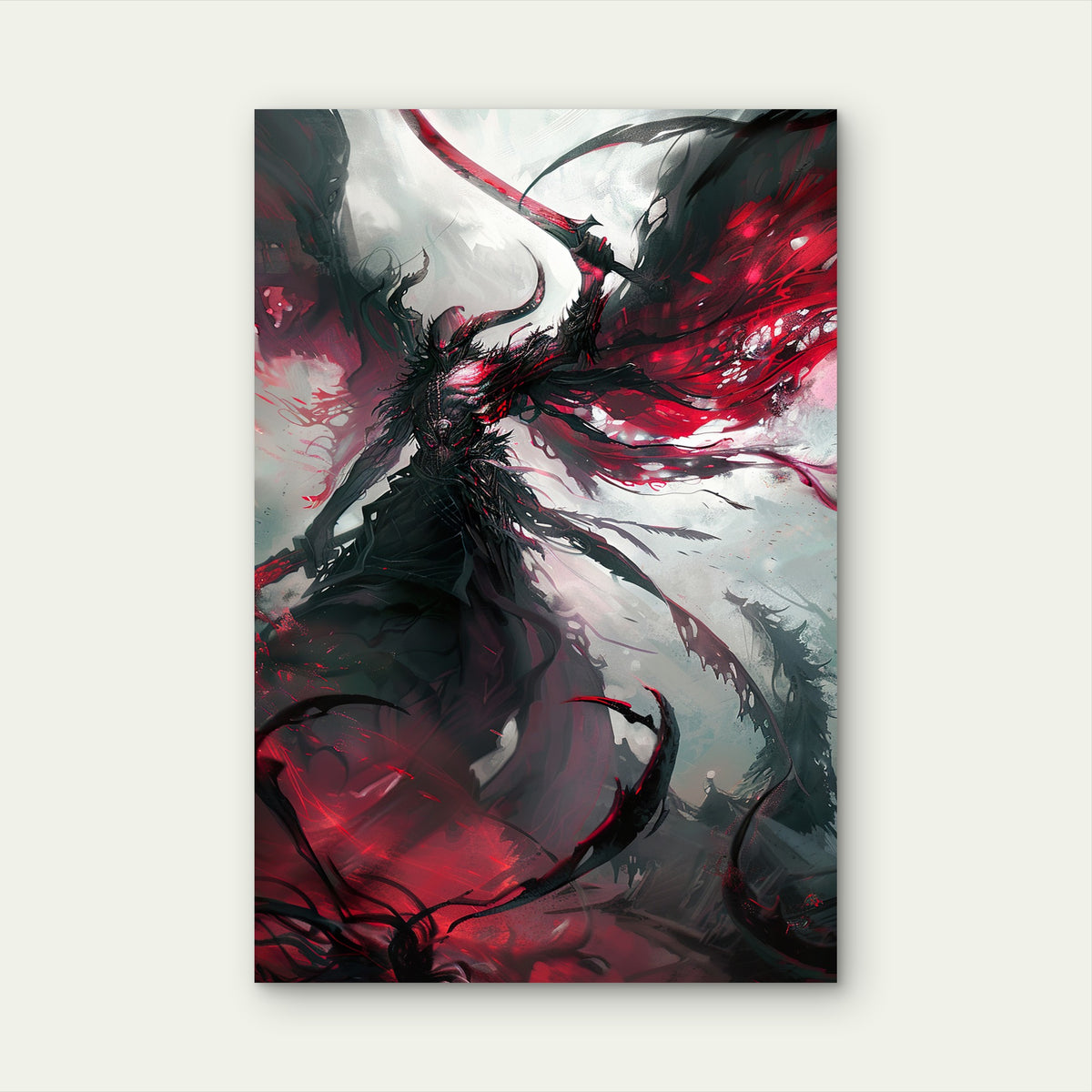 Warrior Dragon Illustration 40x60cm Metal Print Ready to Hang