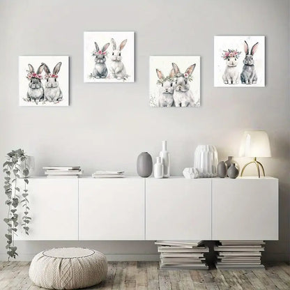 4pcs Easter Bunny Modern Wall Art Canvas Framed