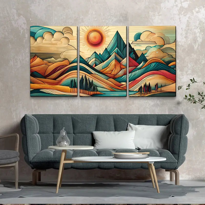 3pcs Bohemian Mountain Landscape Metal Print Ready to Hang Art