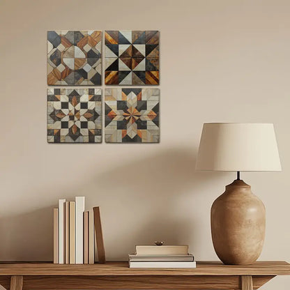 4pcs Traditional Shapes Decor Wall Art Canvas Framed