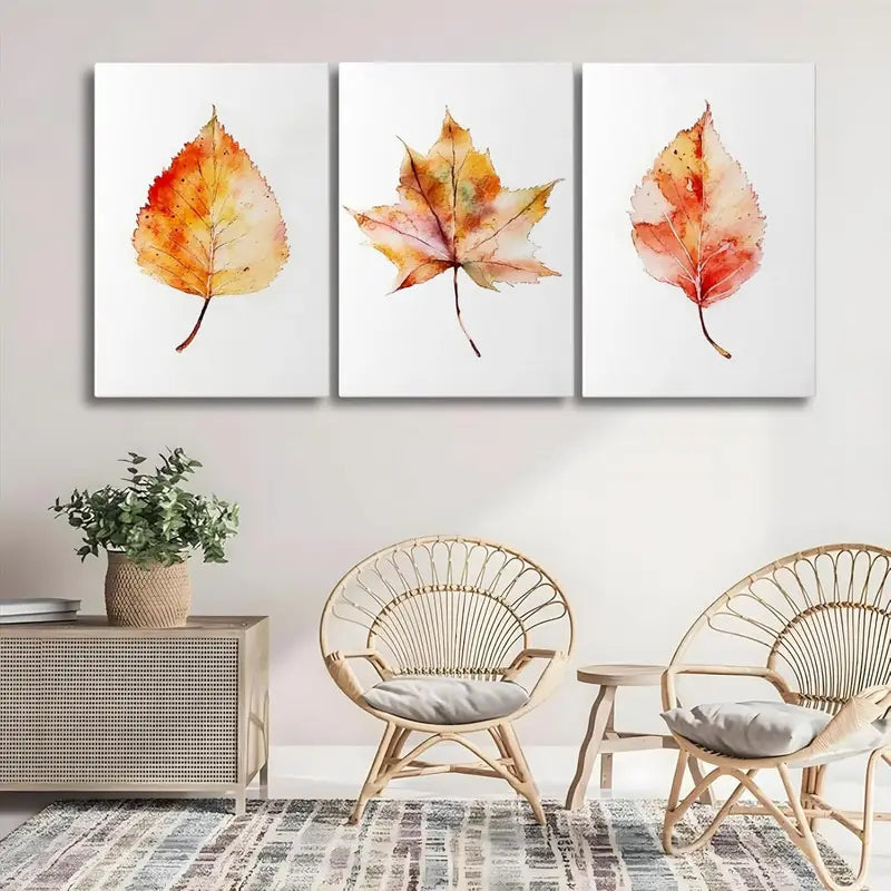 3pcs Vintage Maple Leaf Canvas Metal Print Ready to Hang Art