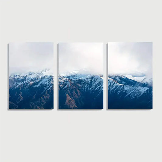 3pcs Blue Snowy Mountain Scenic Art Wall Art Set Canvas Framed 60x90cm - High Quality Print 100% Australian Made Wall Canvas Ready to Hang