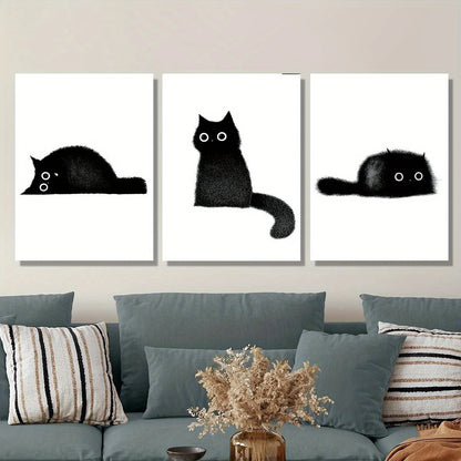 3pcs Cute black cat, black little coal cat, animal Metal Print Ready to Hang Art
