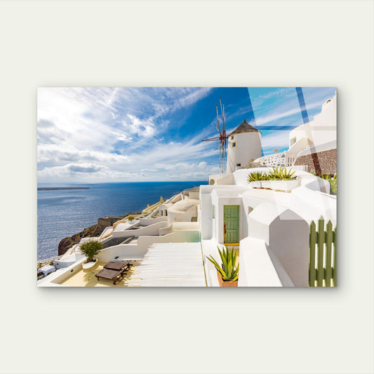 Santorini Greece Windmill Oia Island Acrylic Glass Printing Wall Art Australian Made Quality