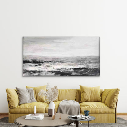 Black and White Coastal Wave Wall Art Canvas Office Home Room Framed 120x60cm