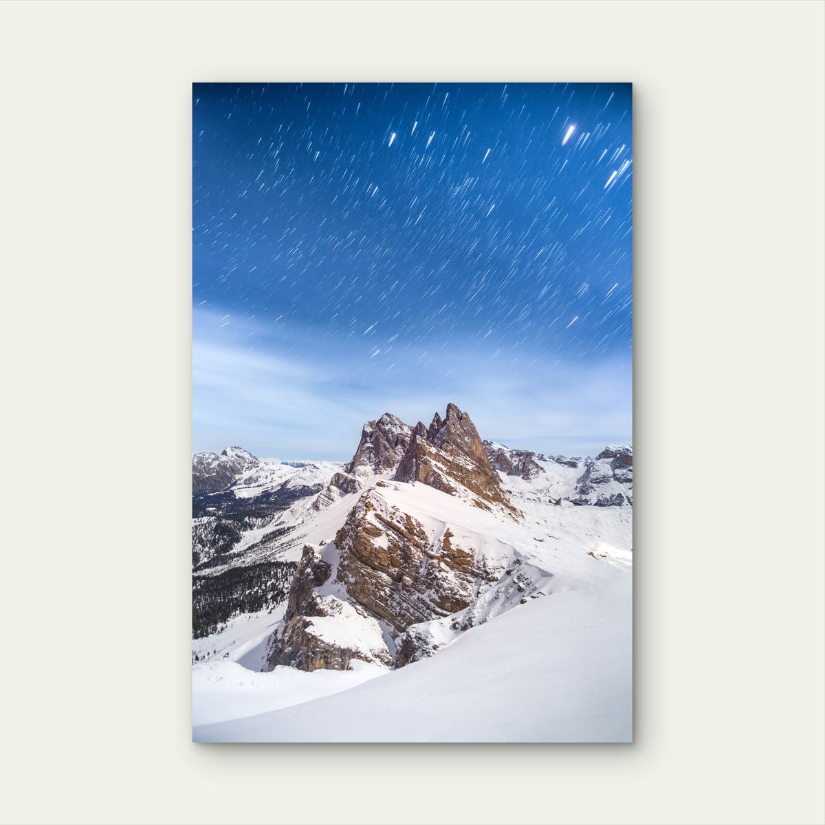 Winter Night at Seceda Peaks, Dolomites 60x90cm Metal Print Ready to Hang