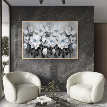 Blue Toned White Flowers Black and White Wall Art Decor 100% Australian Made