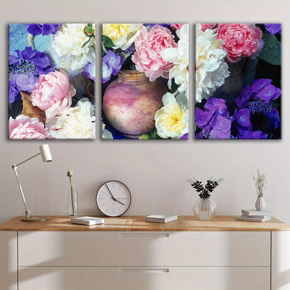 3pcs Peonies & Hydrangeas Floral Poster Wall Art Set Canvas Framed 60x90cm - High Quality Print 100% Australian Made Wall Canvas Ready to Hang