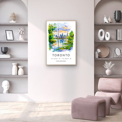 Watercolor Painting of Toronto Skyline Travel Poster Print Wall Art
