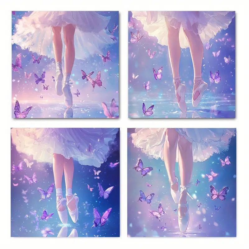4pcs Anime ballet dancers colorful     Wall Art Canvas Framed