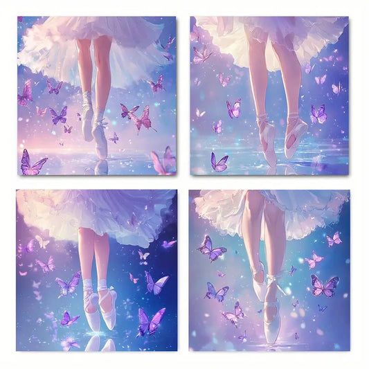 4pcs Anime ballet dancers colorful     Wall Art Canvas Framed