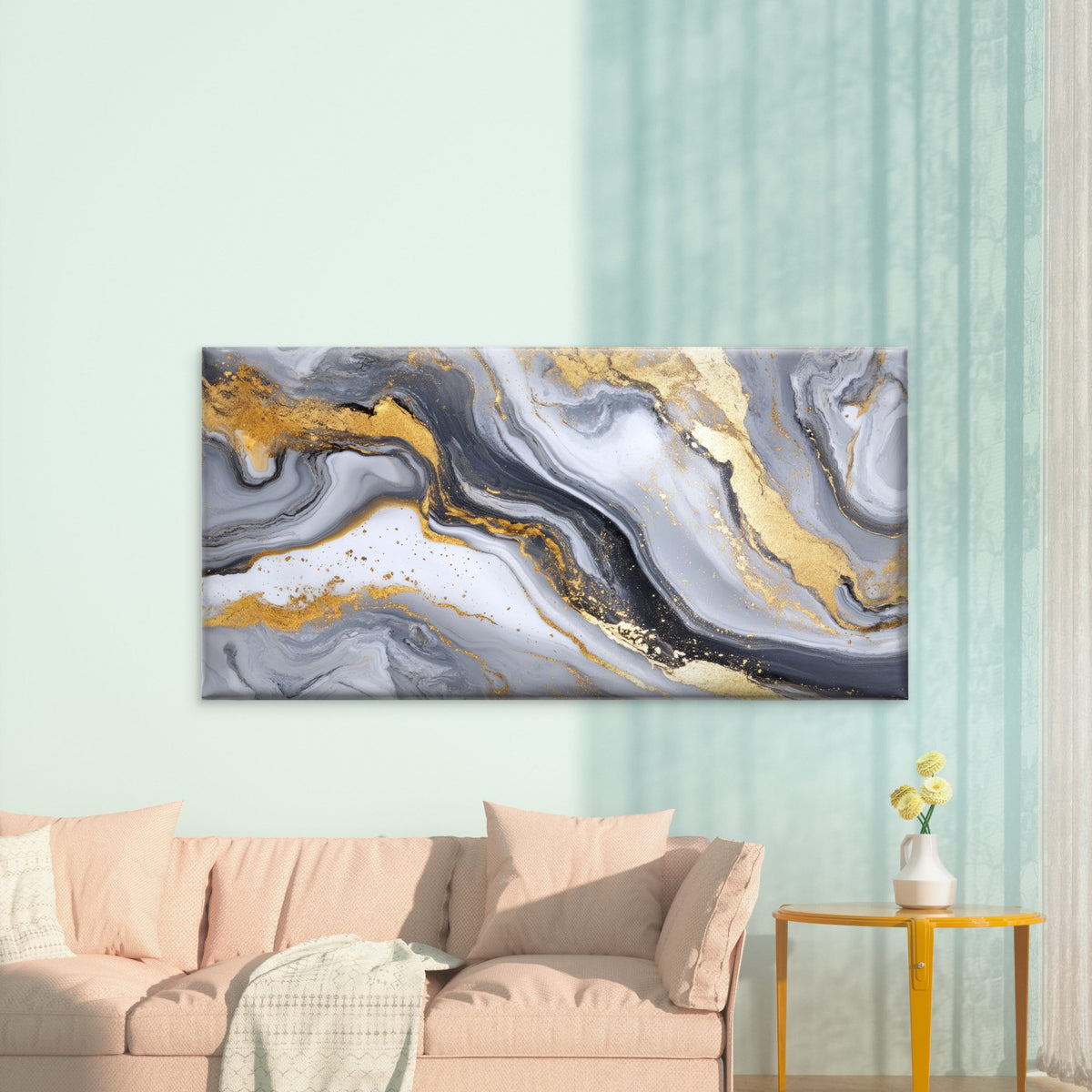 Gilded Marble Fluid Art Wall Art Canvas Office Home Room Framed 120x60cm