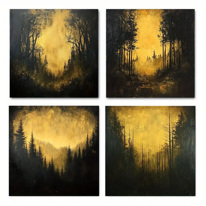 4pcs The forest at sunset for home office     Wall Art Canvas Framed