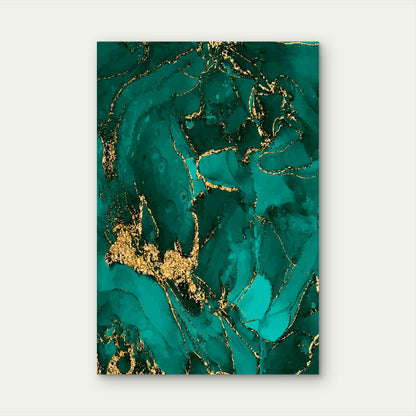 Illustration of a Green and Gold Marble Design 60x90cm Metal Print Ready to Hang