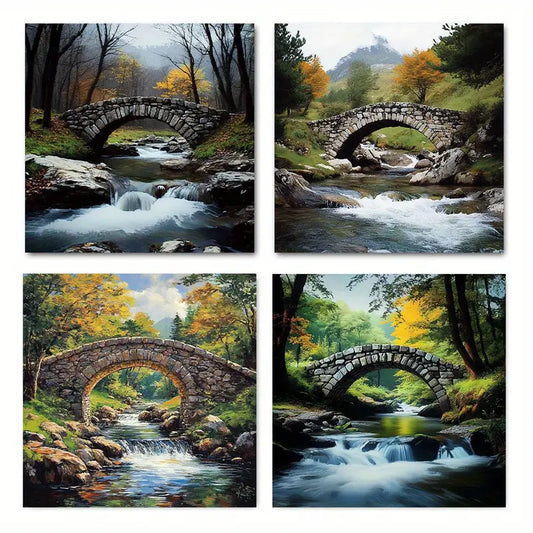 4pcs Majesty of a Rocky Stream Wall Art Canvas Framed