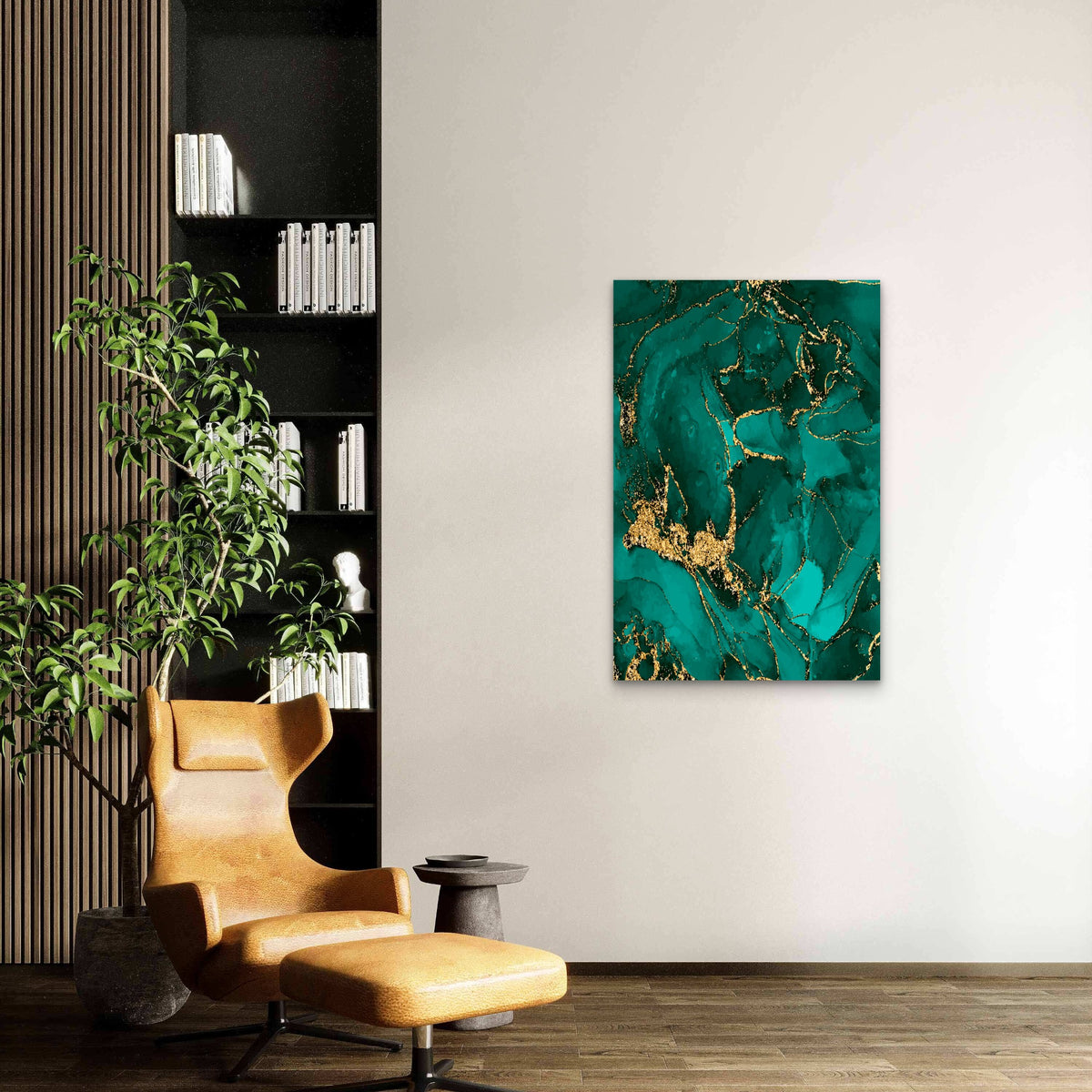 Illustration of a Green and Gold Marble Design 40x60cm Metal Print Ready to Hang