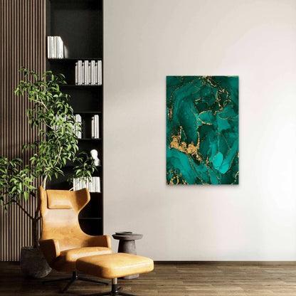 Illustration of a Green and Gold Marble Design 40x60cm Metal Print Ready to Hang
