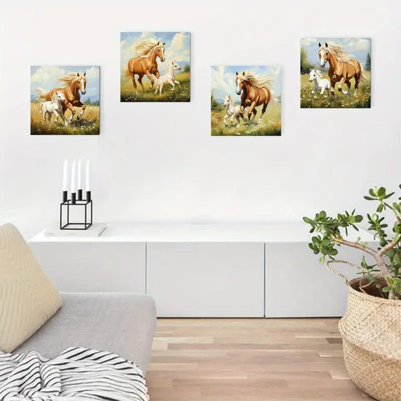 4pcs Horse And Foa Art Deco  Wall Art Canvas Framed