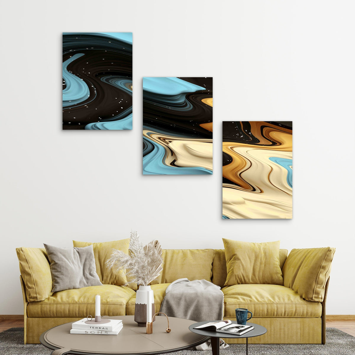 3pcs Abstract Ink Art Background Pattern Metal Print Ready to Hang Art