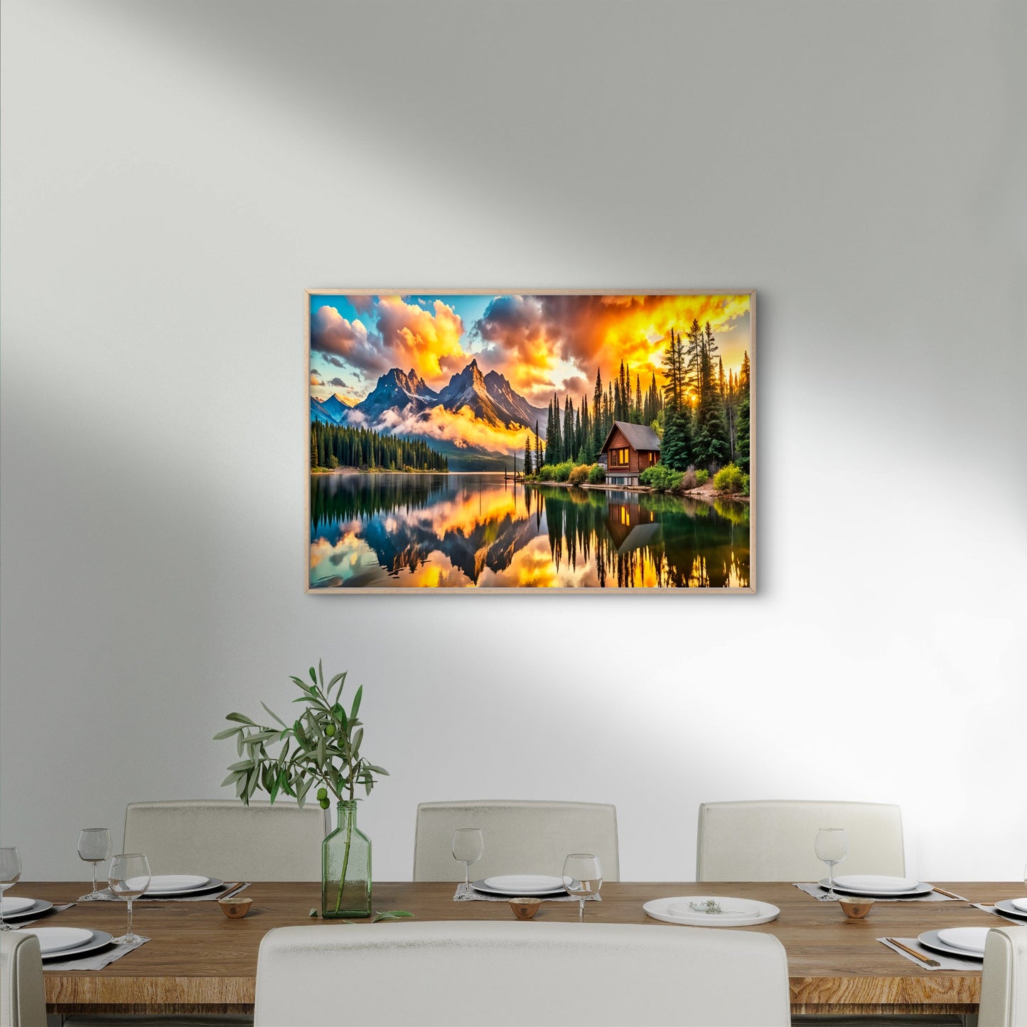 Golden Hour Sky Lake Wooden House Wall Art Decor 100% Australian Made