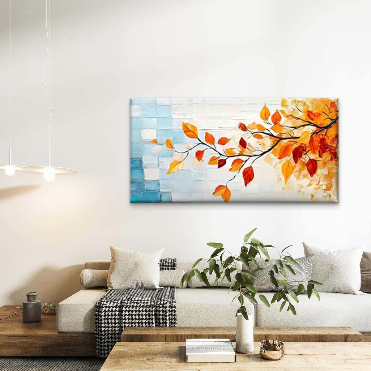 Autumn Leaf Black Branch Wall Art Canvas Office Home Room Framed 120x60cm