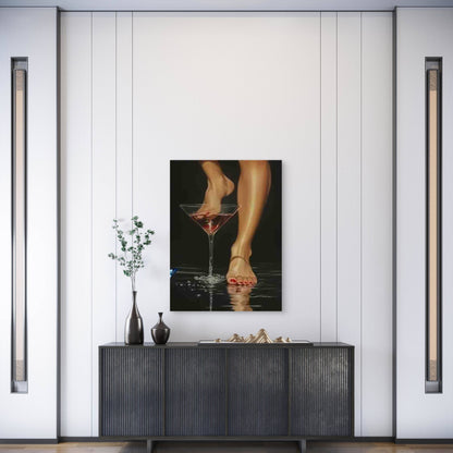 Elegant Female Legs with Martini Metal Print Ready to Hang