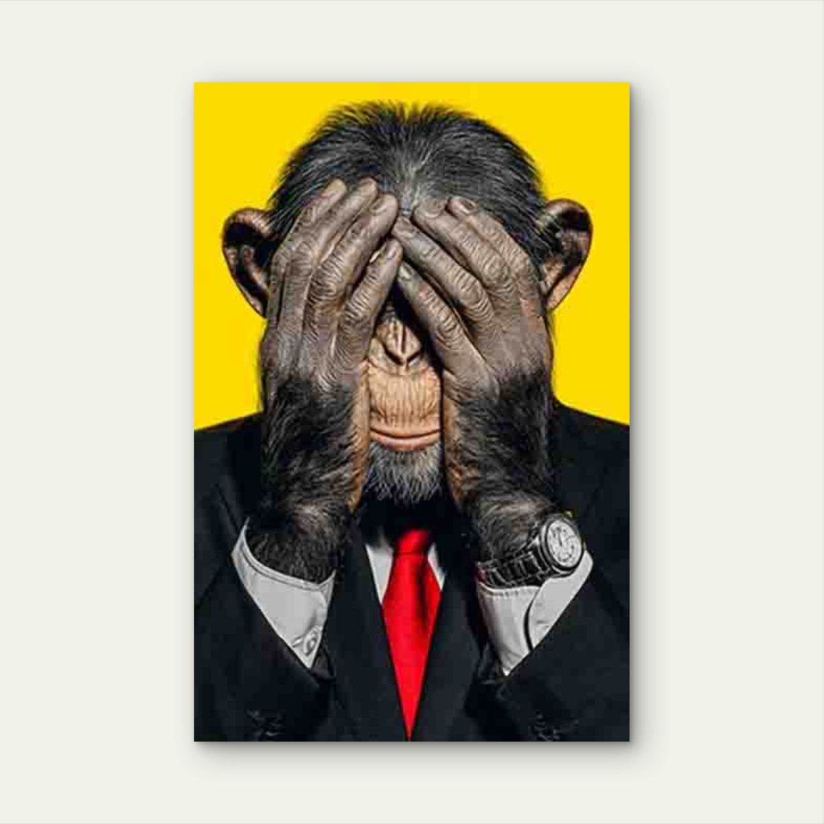 Business Chimp Covering Its Eyes Metal Print Ready to Hang