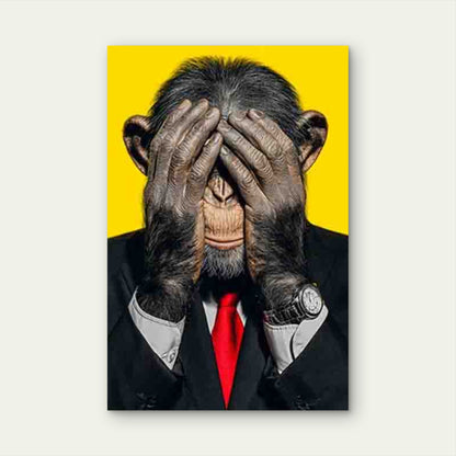 Business Chimp Covering Its Eyes Metal Print Ready to Hang