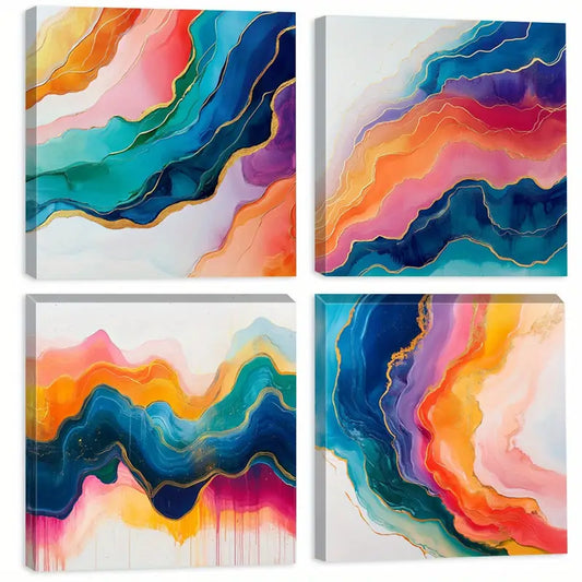 4pcs  Colorful Fluid  Colorful Fluid Wall Art Canvas Framed