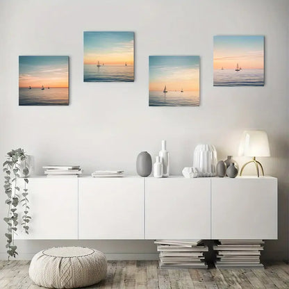 4pcs Sailboats Under Blue Sky,Wall Art Canvas Framed