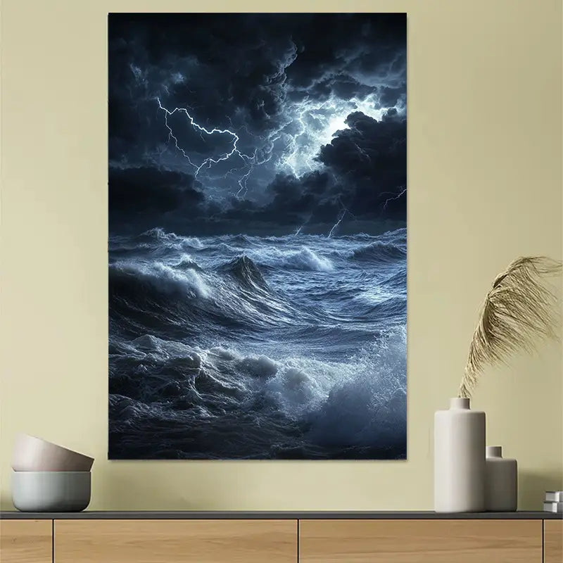 Stormy Ocean Waves Coastal Art Poster 40x60cm Metal Print Ready to Hang