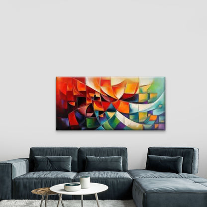 Abstract Geometric with Blocks Wall Art Canvas Office Home Room Framed 120x60cm