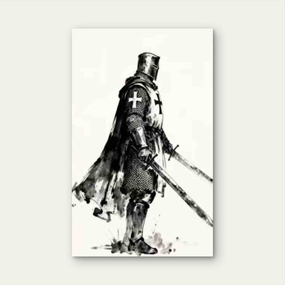 Medieval Knight Holding Sword Metal Print Ready to Hang