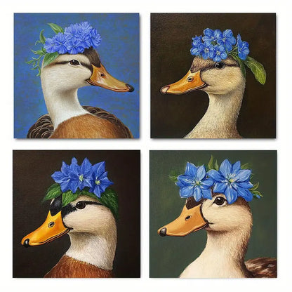 4pcs Art Decor Duck Morning Glory Wall Art Canvas Framed