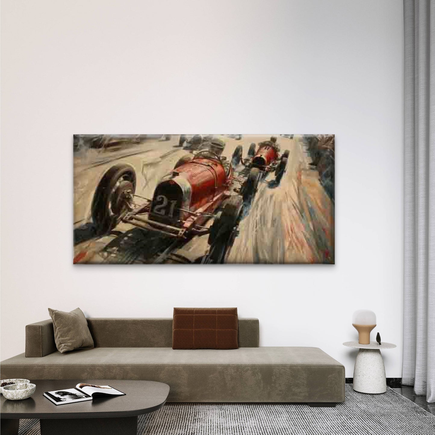 Vintage Race Car Wall Art Canvas Office Home Room Framed 120x60cm