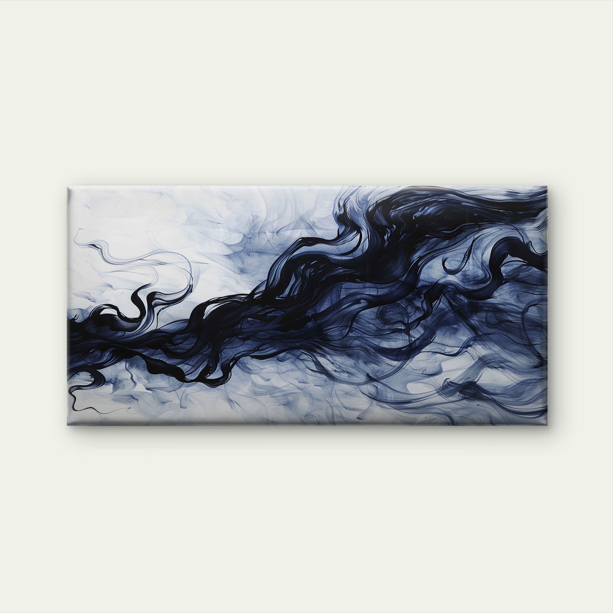 Navy Blue Ink Smoke Wave Wall Art Canvas Office Home Room Framed 120x60cm