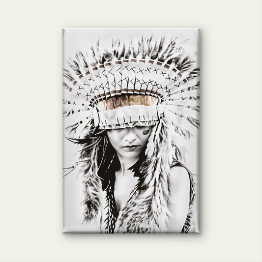 Red Indian Woman Headdress Neutral Color Print 100% Australian Made