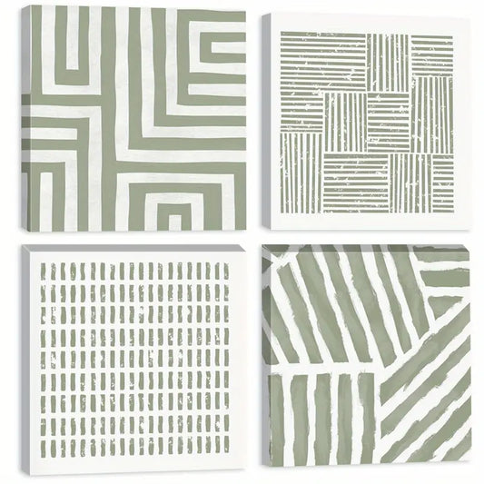 4pcs  Green Geometry Graphics Square Artwork  Wall Art Canvas Framed