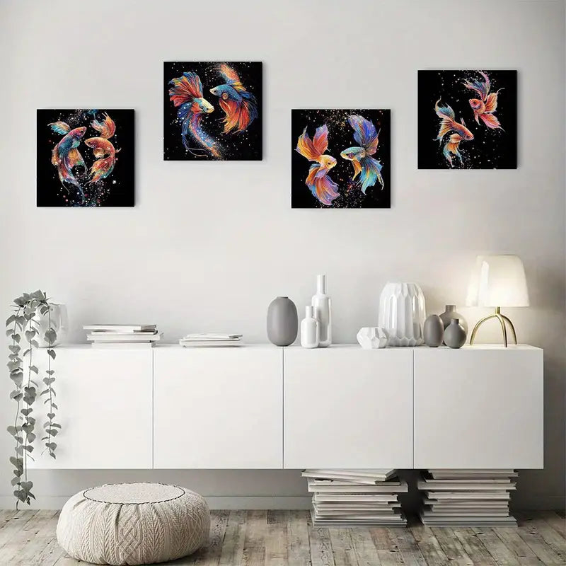 4pcs Vibrant Carp Canvas Art Prints Wall Art Canvas Framed