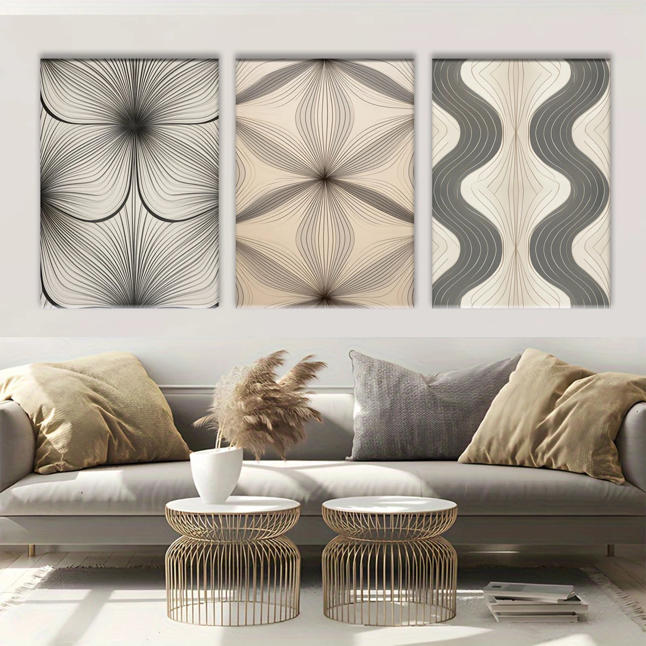 3pcs Minimalist Symmetrical Design Aesthetic, Elegant Metal Print Ready to Hang Art