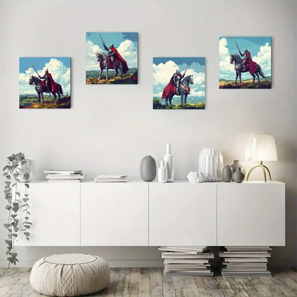 4pcs Pixel Style Knight Longsword Canvas Framed